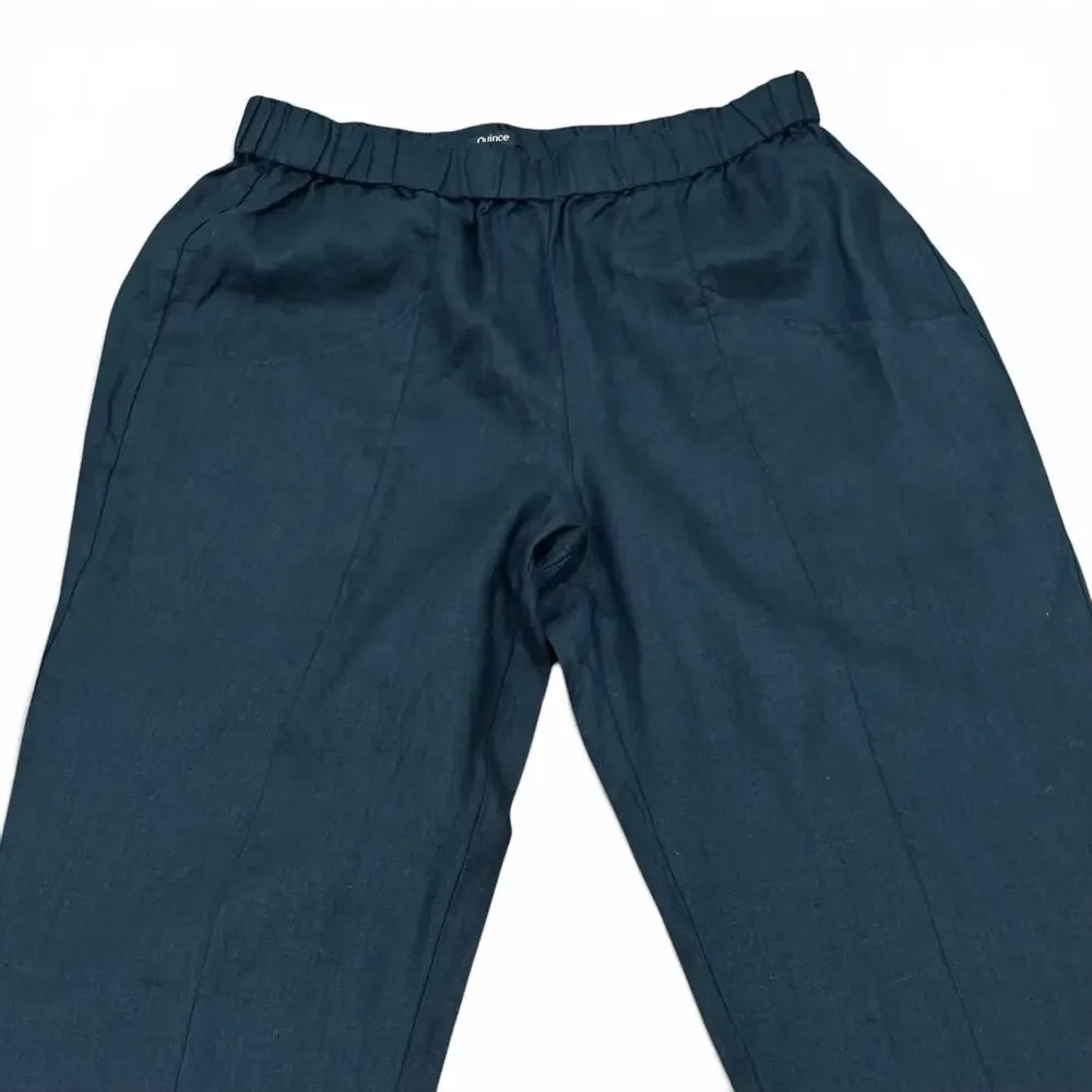 Quince European 100% Linen Pants Lagenlook Relaxed Elastic Waist Black Women XL